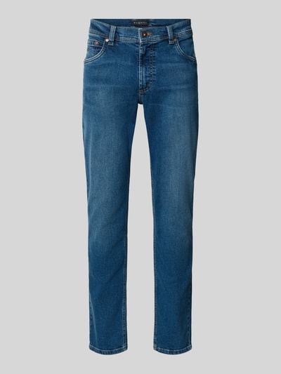 Produktfoto, Regular Fit Jeans mit Eingrifftaschen von bugatti, blau, Baumwoll-Elasthan-Mix, sichtbare Knopf- und Reißverschluss-Details