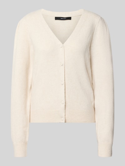 Produktfoto, Regular Fit gebreid jack met v-hals model 'DOFFY' van VERO MODA voor dames, crèmekleurig, zachte textuur