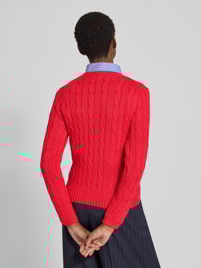 Polo Ralph Lauren Gebreide pullover met kabelpatroon, model 'JULIANNA' Lichtrood - 5