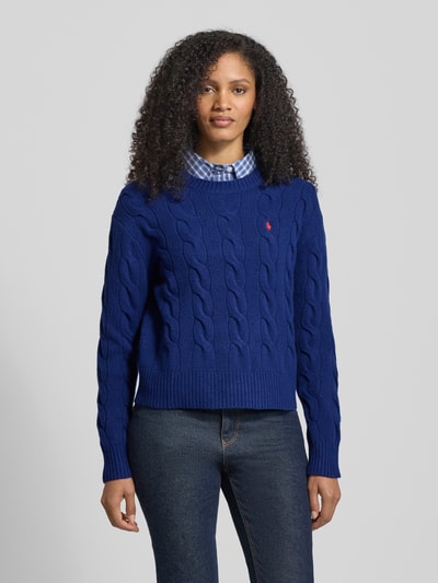 Polo Ralph Lauren Strickpullover mit Zopfmuster und Rundhalsausschnitt Blau 4