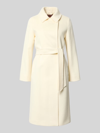 Max Mara Studio Płaszcz o kroju regular fit z czystej żywej wełny model ‘BCOLLAG’ Biały 2