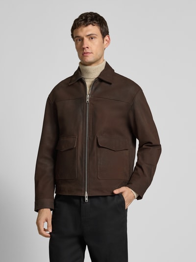 JACK & JONES Premium Leren jack met tweewegsritssluiting, model 'LEWIS' Chocoladebruin - 4