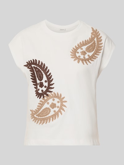 Stefanel T-Shirt mit Rundhalsausschnitt und Stitchings Modell 'RICAMO' Weiss 2