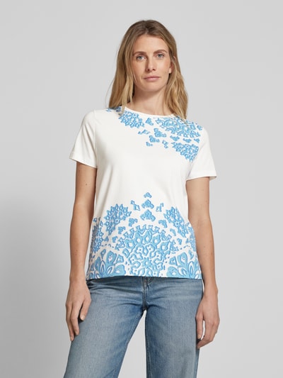 comma T-Shirt mit Motiv- und Statement-Print Bleu 4