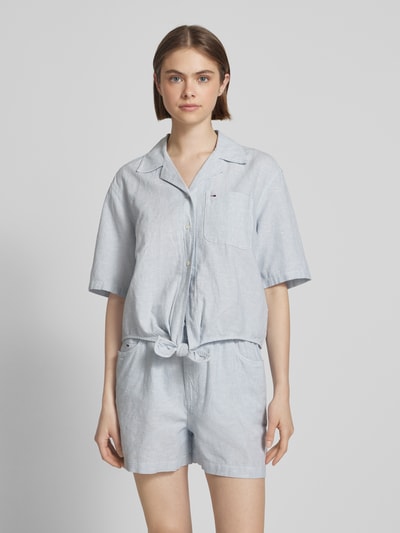 Tommy Jeans Relaxed Fit Hemdbluse aus Baumwoll-Leinen-Mix Hellblau 4