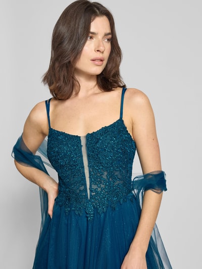 Mascara Abendkleid mit Spitze und semitransparenten Details Petrol 3