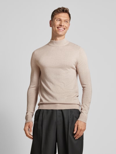 Christian Berg Men Gebreide pullover met turtleneck Zand gemêleerd - 4