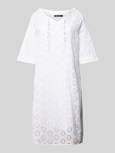 Marc Cain Knielange jurk met broderie anglaise Wit - 2