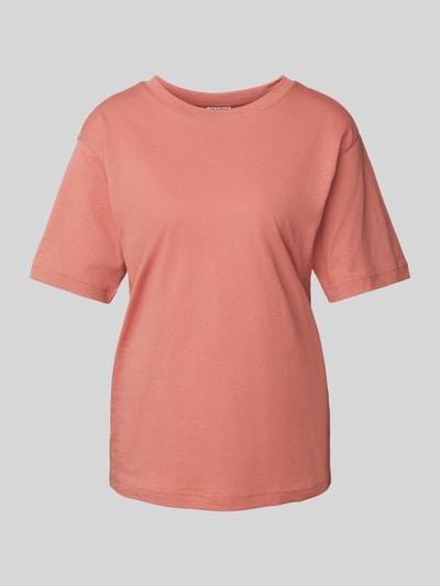 Jake*s Casual T-shirt met geribde ronde hals Terracotta - 2