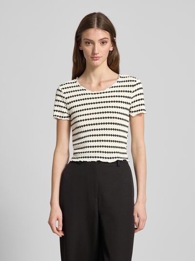 ONLY Slim Fit T-Shirt mit Allover-Muster Modell 'LEVA' Offwhite 4
