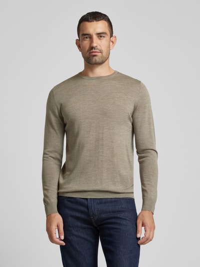 Profuomo Gebreide pullover met ribboorden Leem - 4