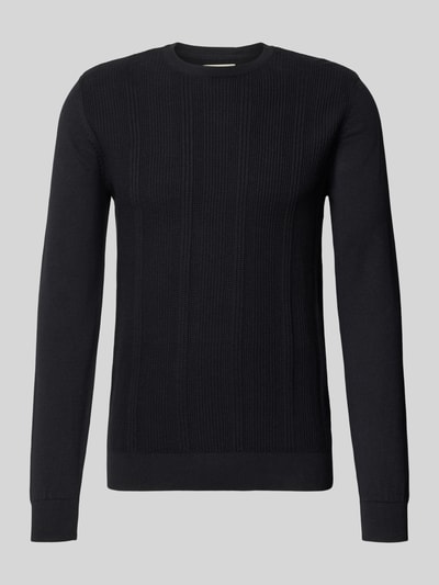 Produktfoto, Slim Fit Pullover in Strick-Optik Modell 'Baron' von Blend in Schwarz, Reine Baumwolle, Rundhalsausschnitt, elastische Abschlüsse
