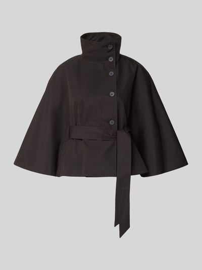 Produktfoto, Trenchjacke mit Stehkragen Modell 'Isa' von Gina Tricot aus katoenmix, getailleerd model, knoopsluiting, kimonomouwen, strikceintuur, antracietkleur, glad oppervlak, dames