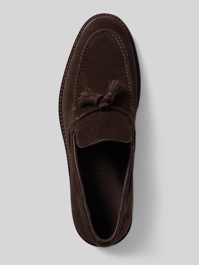 Produktfoto, dunkelbrauner Loafer aus echtem Leder Modell 'Lozham' von GANT, grobe Nahtdetails, leicht samtige Textur, Herren Loafer von GANT