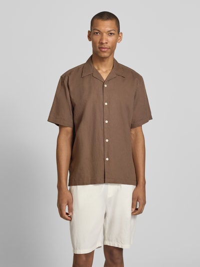 Selected Homme relaxed fit vrijetijdsoverhemd van mix van katoen en linnen model 'RLXCLAY' Chocoladebruin - 4