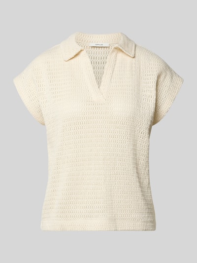 Produktfoto, cremefarbenes Strickshirt mit Polokragen und V-Ausschnitt, Modell 'Somona' von OPUS aus Baumwoll-Elasthan-Mix, Regular-Fit
