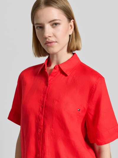 Tommy Hilfiger Koszula lniana z logo w kroju regular fit z przeszyciem logo Czerwony 3
