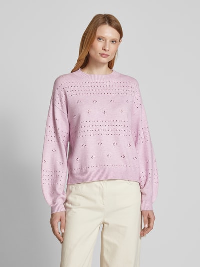 Vila Gebreide pullover met broderie anglaise, model 'RIL' Roze - 4