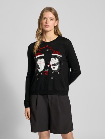 Only Regular Fit Weihnachtspullover mit Pailletten-Motiv Modell 'XMAS SHINE' Black 4
