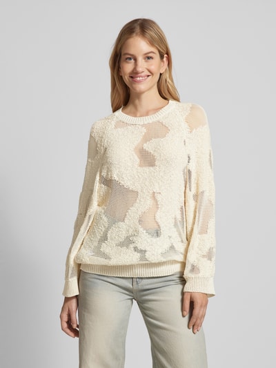 Stefanel Pullover met ronde hals in semi-transparant design Offwhite - 4