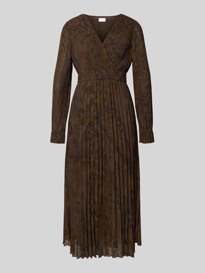 Jake*s Collection Midi-jurk met plissévouwen en V-hals Donkerbruin - 2