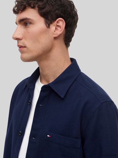 Tommy Hilfiger regular fit overshirt van katoenmix Donkerblauw - 3