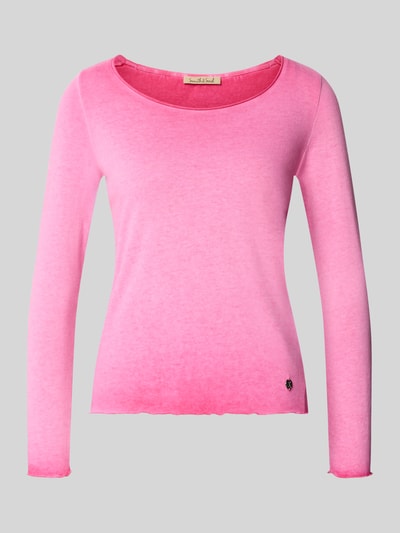 Produktfoto, pinkes Strickshirt mit Label-Detail und Muschelsaum von Smith and Soul, Baumwoll-Mix, gerader Schnitt, Rundhalsausschnitt, glatte Textur