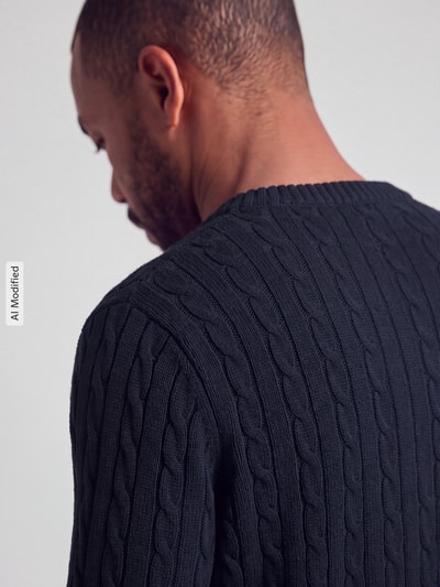 Selected Pullover mit Zopfstrickstruktur Dunkelblau 3