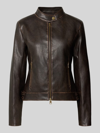 Produktfoto, Jacke in Leder-Optik Modell 'Tess' von Liu Jo White, braun, taillierte Passform, Zweiwege-Reißverschluss, Reißverschlusstaschen