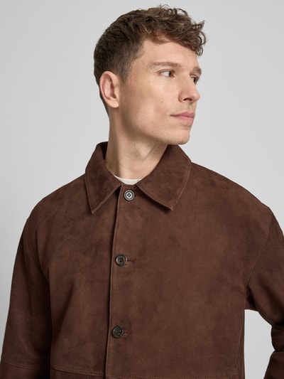 Selected Homme Regular Fit Lederjacke mit Umlegekragen Modell 'RORY' Dunkelbraun 3