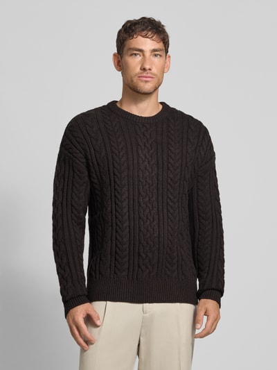 JAKE*S STUDIO MEN Gebreide pullover met kabelpatroon Donkerbruin - 4