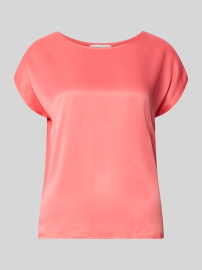 Produktfoto, T-Shirt aus Viskose-Elasthan-Mix mit Rundhalsausschnitt von More & More, Damen T-Shirt, Regular-Fit, Kappärmel, Rückenlänge 63 cm bei Größe 36, glatte Textur, leuchtend korallrote Farbe