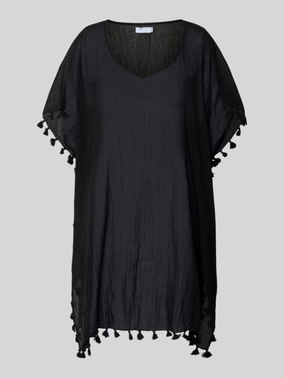 Produktfoto, Oversized Kaftan mit Rundhalsausschnitt von Seafolly aus reiner bawełna, luźny krój, czarny, frędzle na brzegach