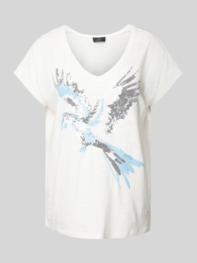 monari T-shirt met geribde ronde hals Offwhite - 2