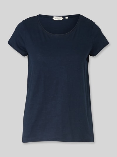 Productfoto, Relaxed Fit T-Shirt aus reiner Baumwolle van Tom Tailor, donkerblauw, ronde hals, korte mouw met omgeslagen zoom, effen structuur
