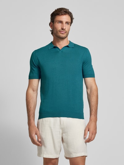 SELECTED HOMME Slim fit linnen poloshirt met platte kraag, model 'LAKE' Petrol - 4