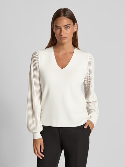 s.Oliver BLACK LABEL Regular Fit Pullover aus Viskose-Mix mit semitransparenten Ärmeln Offwhite 4