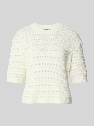 Produktfoto, Regular Fit Sweatshirt mit Lochmuster Modell 'Mina' von OPUS aus mieszanka bawełny, kremowy, perforowana faktura