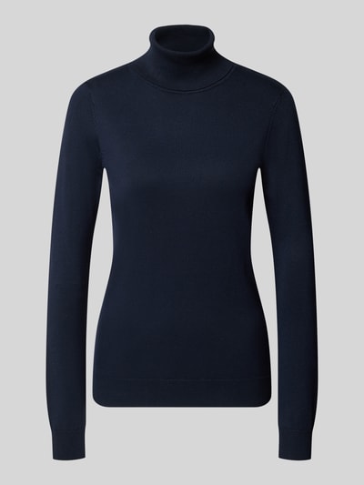 Productfoto, Slim Fit Strickpullover aus Viskose-Mix Modell 'IHLULS' van ICHI, donkerblauw met elastische boorden, col, dames, Viscose-mix, ruglengte 61 cm, mouwlengte 66 cm