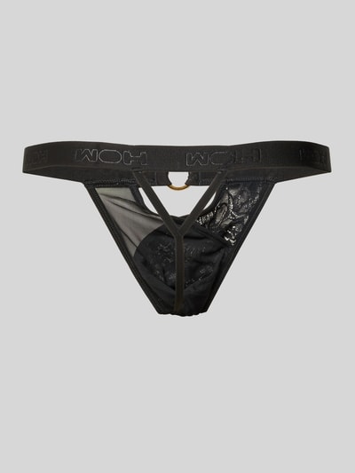 Produktfoto, zwarte kanten herenstring van micromodal mix, elastische tailleband, nauwsluitende fit, String aus Spitze Modell 'Pure Seduction' van WOH