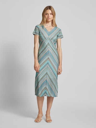 comma Midi-jurk met V-hals Turquoise - 4