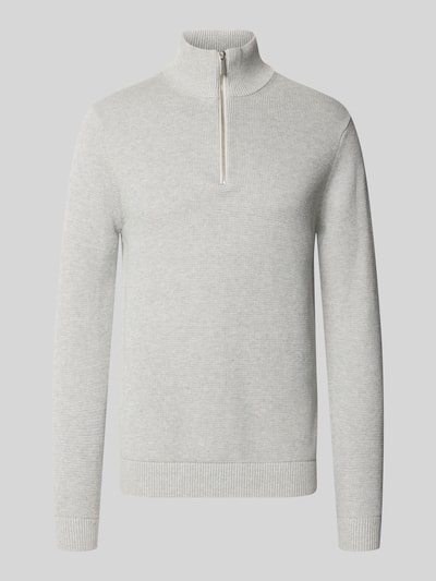 SELECTED HOMME Regular Fit Troyer aus reiner Baumwolle Modell 'DANE' Hellgrau Melange 2