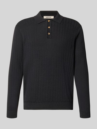 Produktfoto, zwart regular fit poloshirt van katoenmix model 'MOON' van ONLY voor Heren met knoopsluiting, fijne textuur