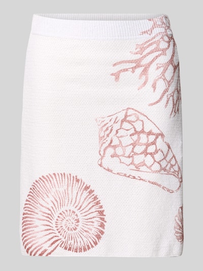 Produktfoto, Knielanger Rock mit Allover-Motiv-Print von Marc Cain aus Baumwoll-Mix in Straight Fit, cremeweiß mit rosafarbenem Muster.