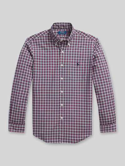 Produktfoto, Custom Fit Freizeithemd aus reiner Baumwolle von Polo Ralph Lauren, kariertes Muster in Weiß, Dunkelrot und Blau, glatte Baumwollstruktur
