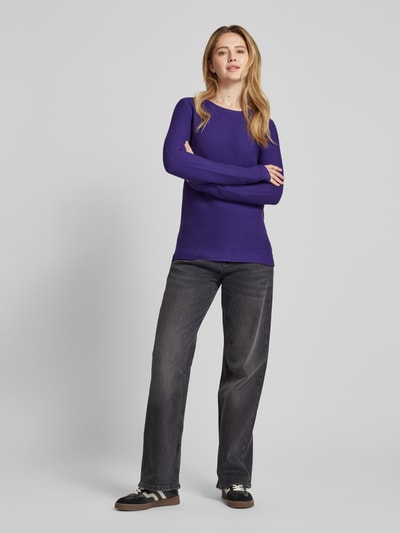 Tom Tailor Regular Fit Strickpullover aus reiner Baumwolle mit gerollten Abschlüssen Violett 1