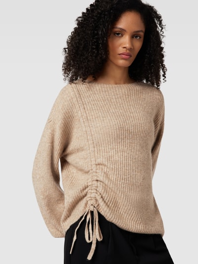 Copenhagen Muse Strickpullover mit seitlicher Raffung Modell 'IBRA' Hellbraun Melange 3