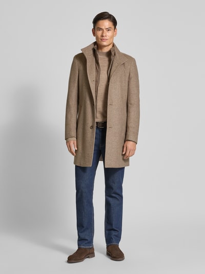 BOSS Slim Fit Wollmantel mit Fischgrätenmuster Modell 'HYDE' Taupe 1