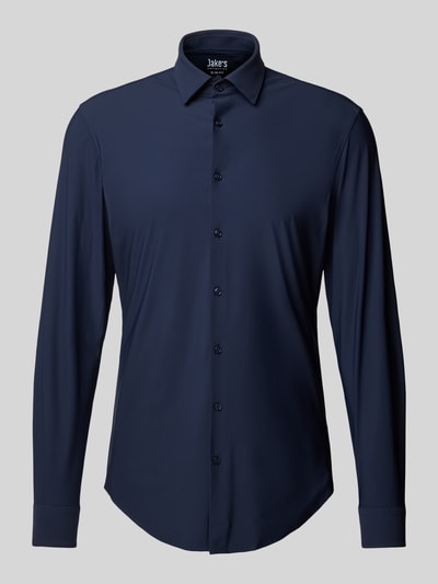 Jake*s Slim Fit Businesshemd aus Uni Struktur Marine 2