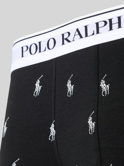 Produktfoto, schwarzer Pant & Trunk aus Baumwoll-Mix im 5er-Pack von Polo Ralph Lauren Underwear, weißer Bund, feines Logo-Muster.